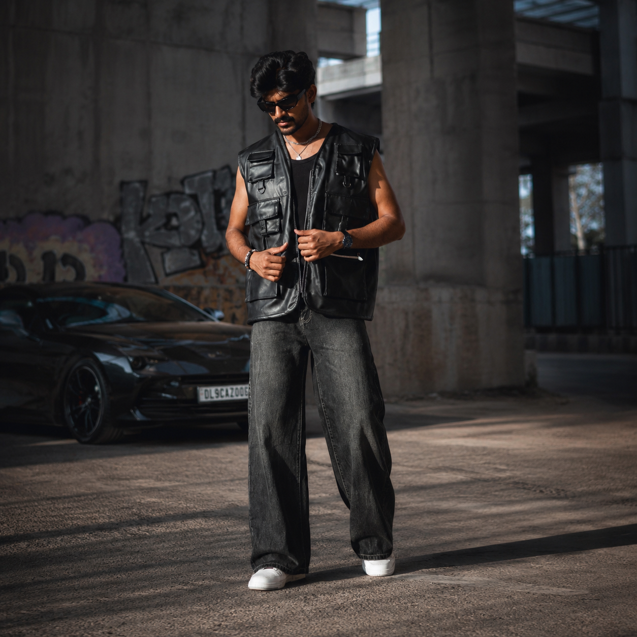 Black Streetflow Wide-Leg Denim
