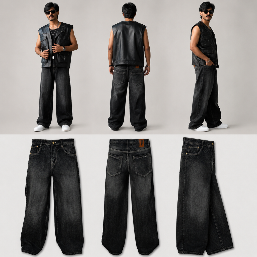 Black Streetflow Wide-Leg Denim