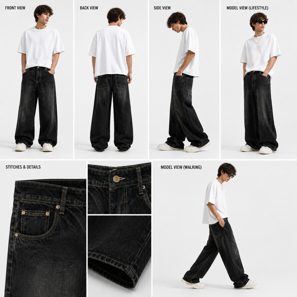 Black Streetflow Wide-Leg Denim
